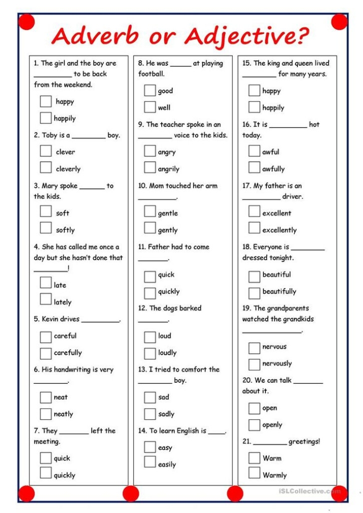 Adjective Adverb Worksheet Pdf Adjectiveworksheets