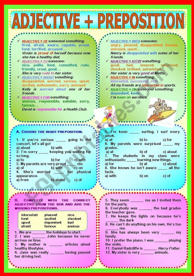 Adjective Preposition ESL Worksheet By Paula esl
