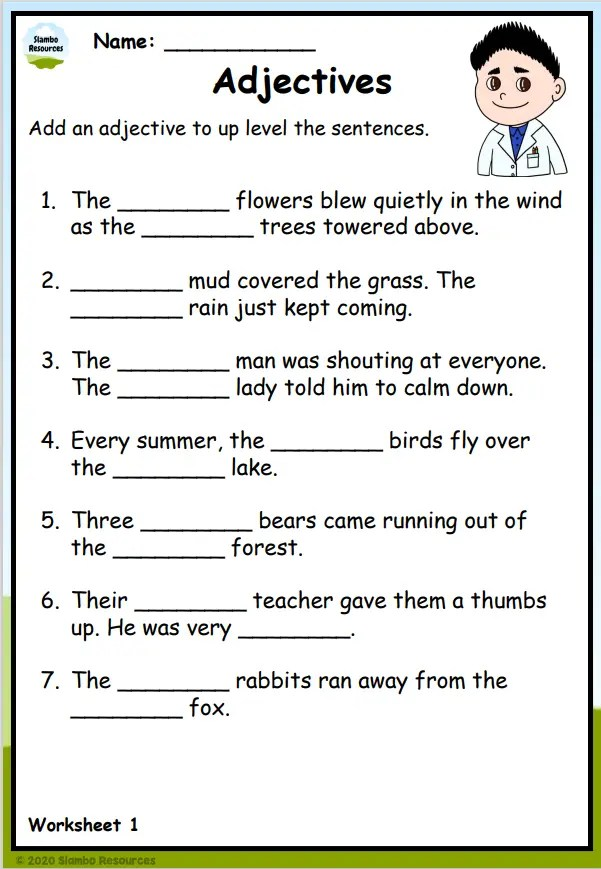 Adjectives After Nouns Worksheets K5 Learning Worksheets Library