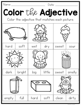 Adjectives Worksheets For Kindergarten Printable Kindergarten Worksheets