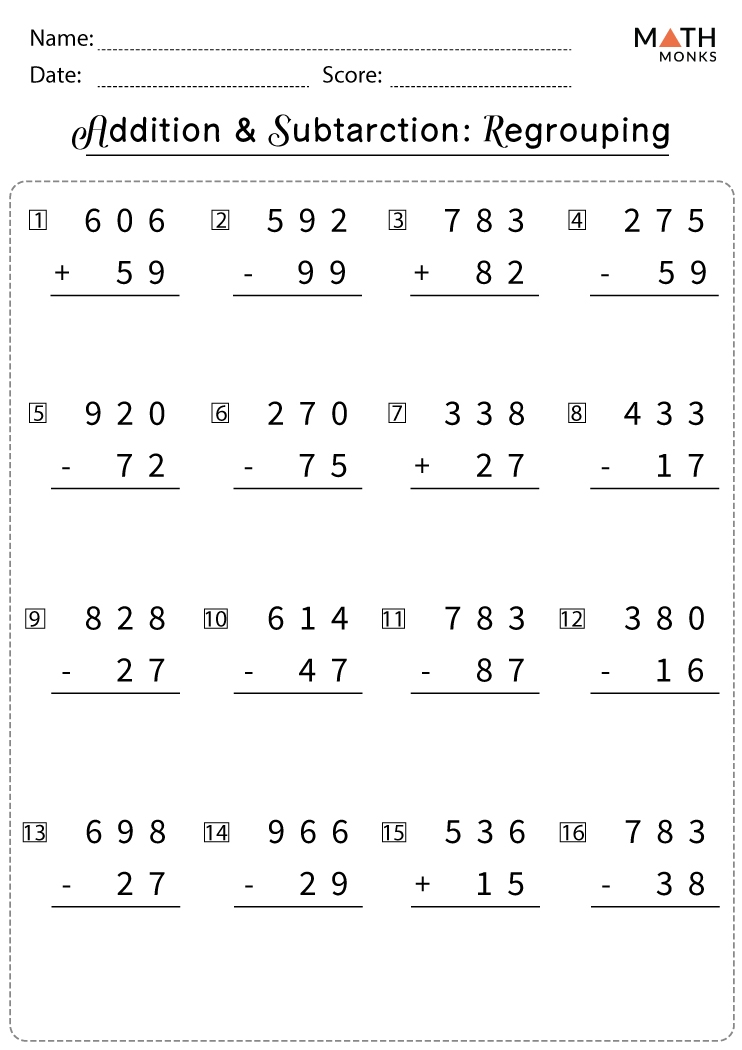 All Regrouping Addition And Subtraction Math Worksheets Grades 2 3