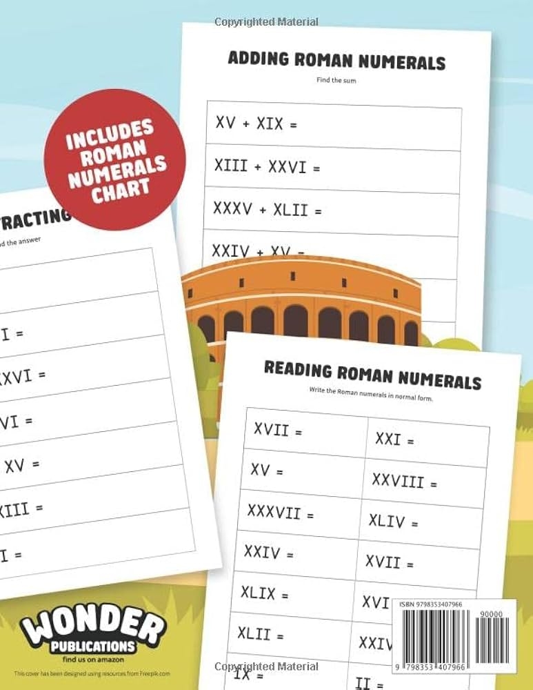 Amazon Roman Numerals Workbook For Kids Math Practice Book 