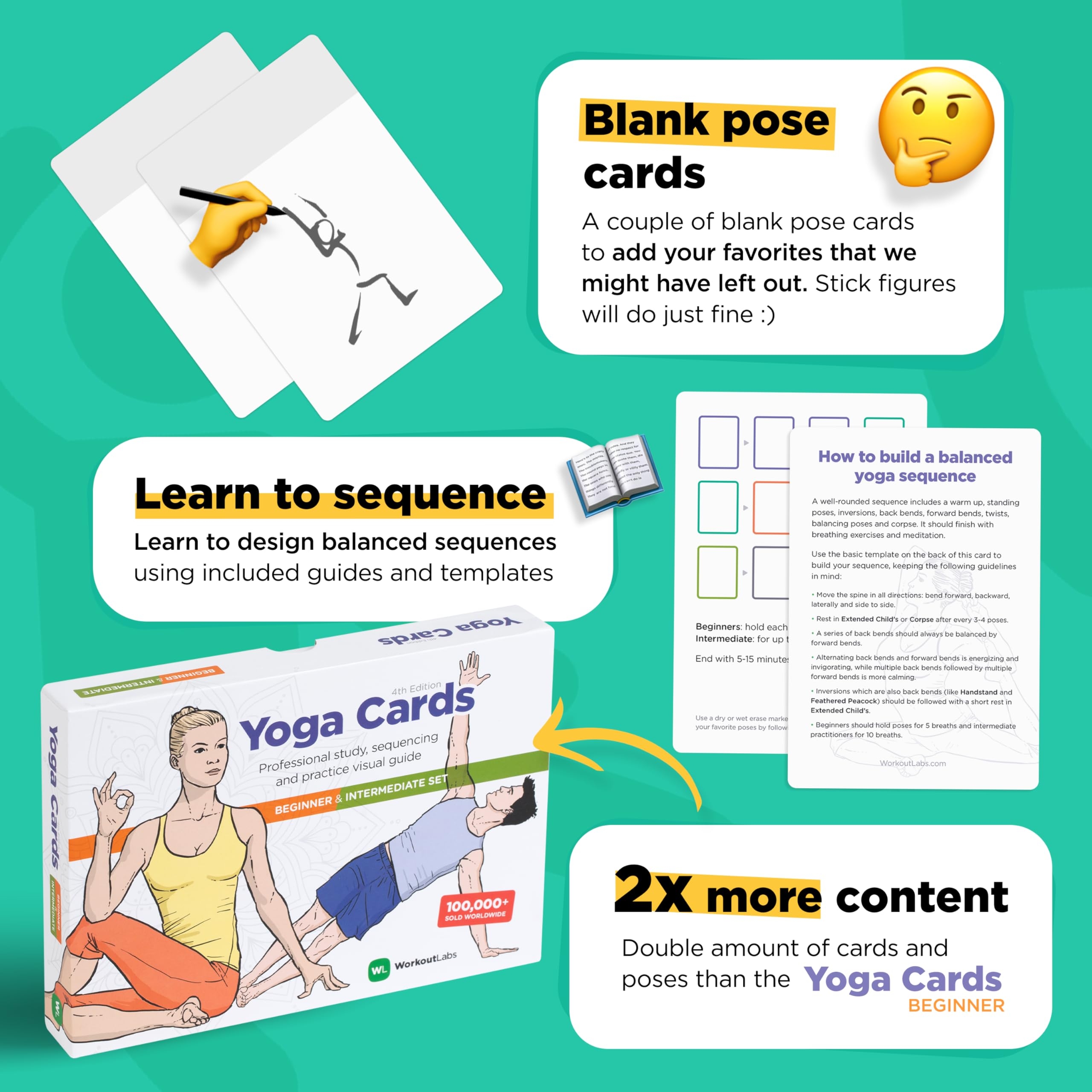 Amazon WorkoutLabs Yoga Cards I II Complete Set Beginners 