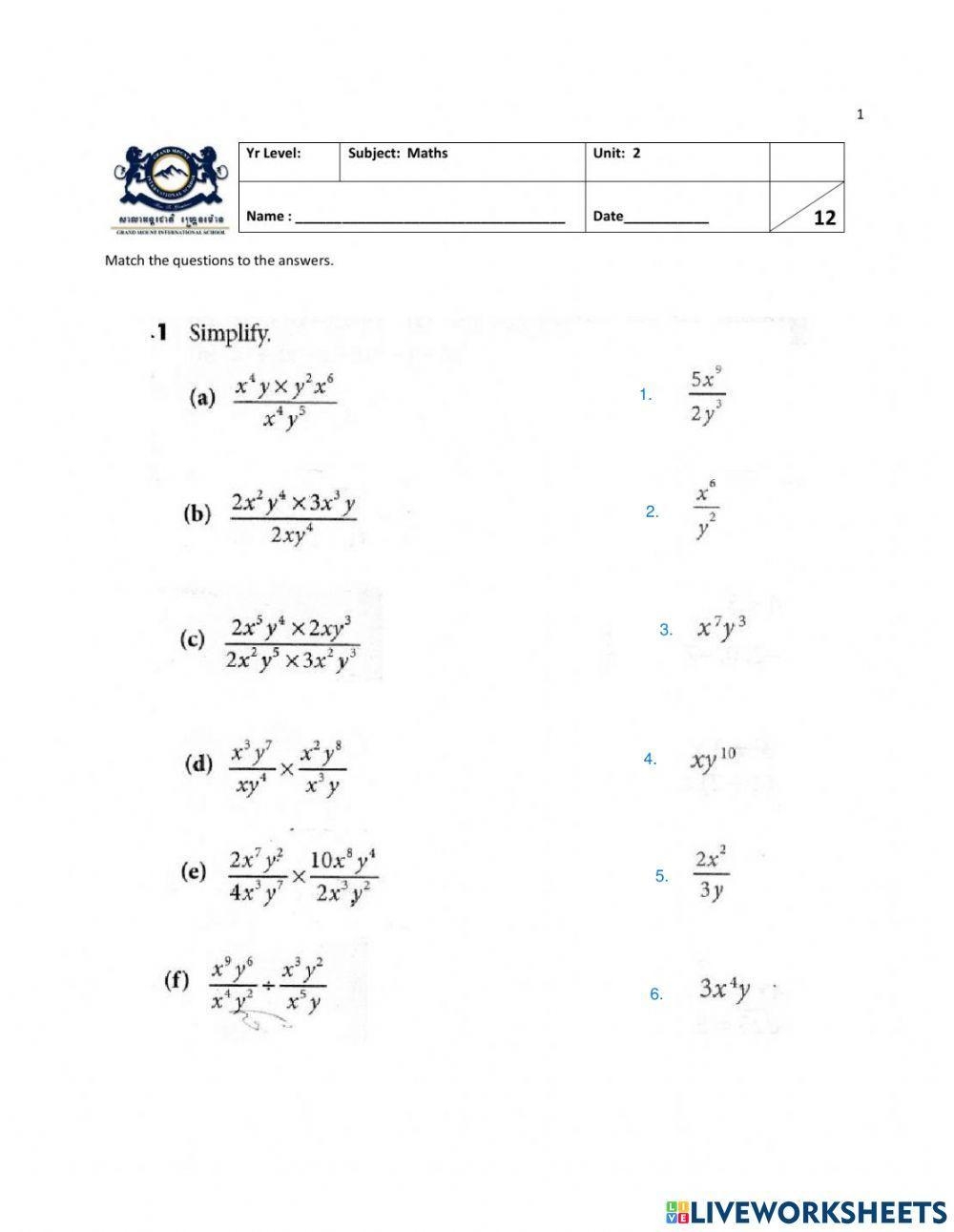 exponents worksheet pdf