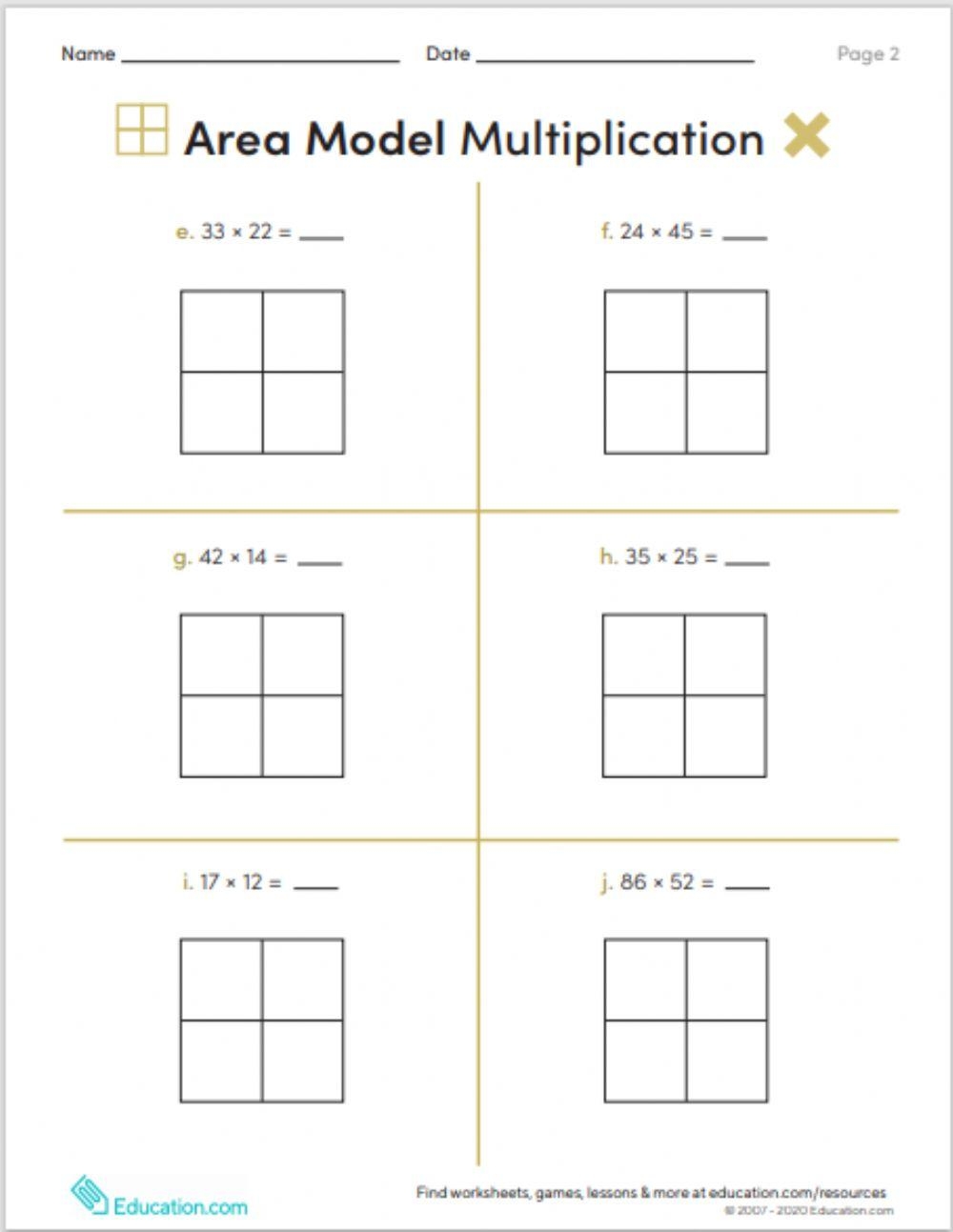 multiplication with area model worksheets