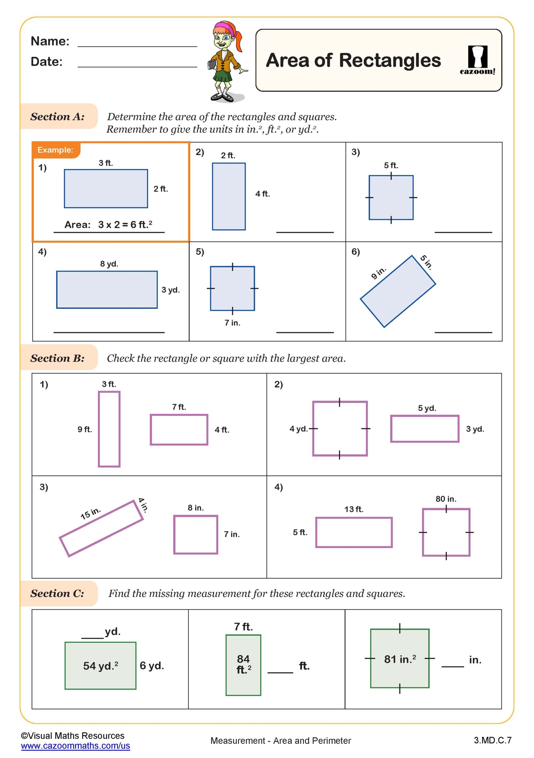Area Of Rectangles 3rd Grade PDF Measurement Worksheets Worksheets 