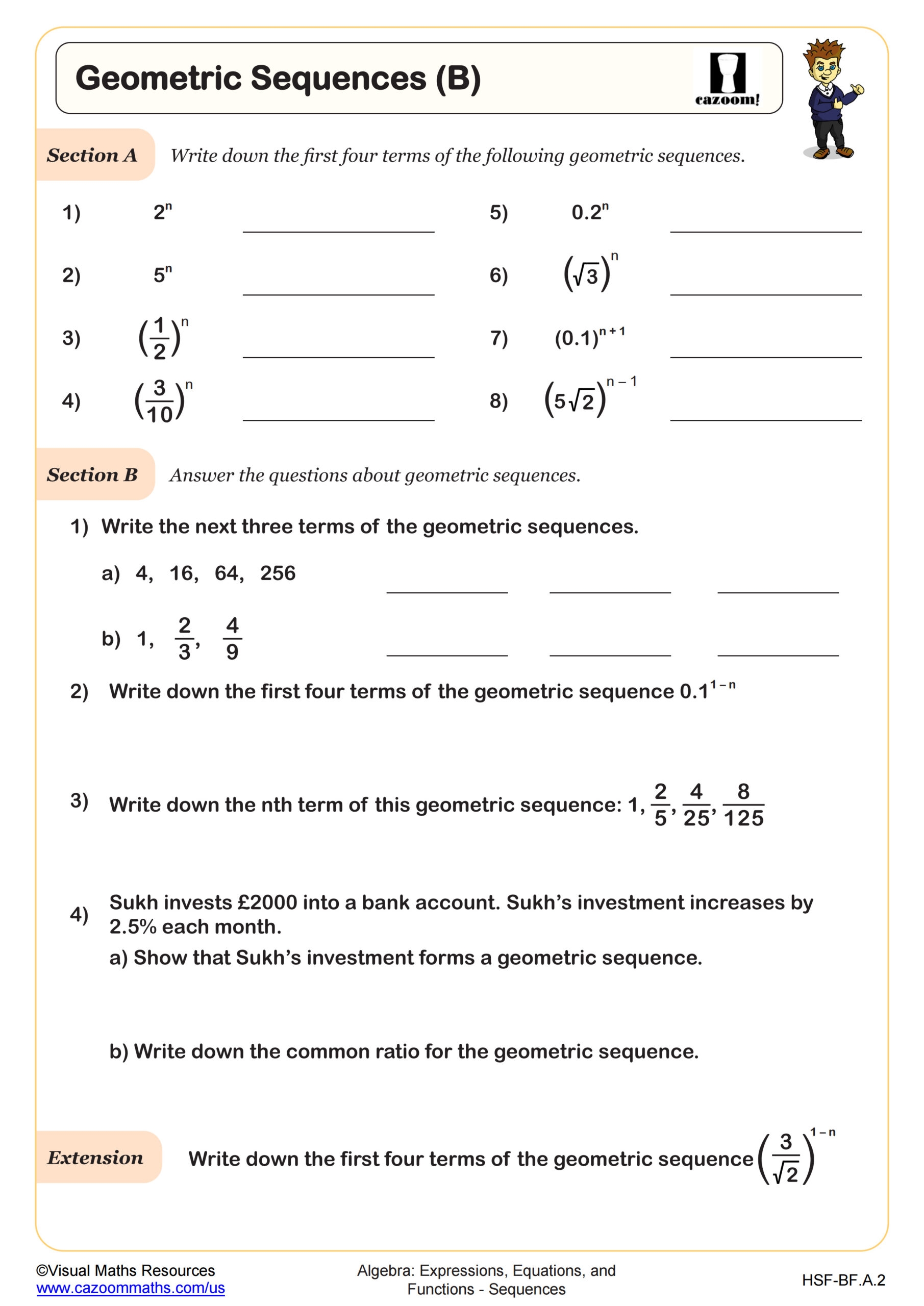 geometric sequence worksheet