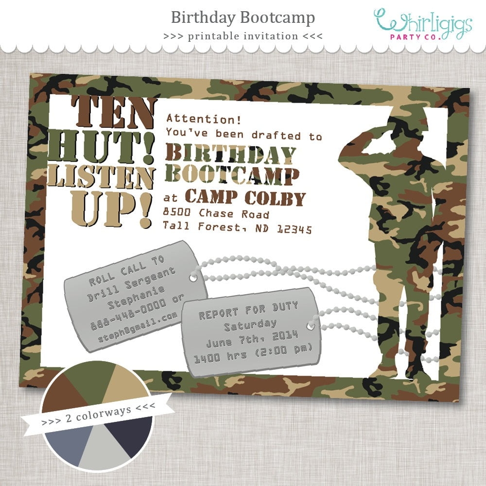 Army Birthday Party Invitation Printable Free