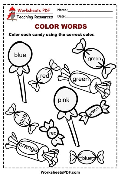 Balloons Color Words Activity Worksheets PDF