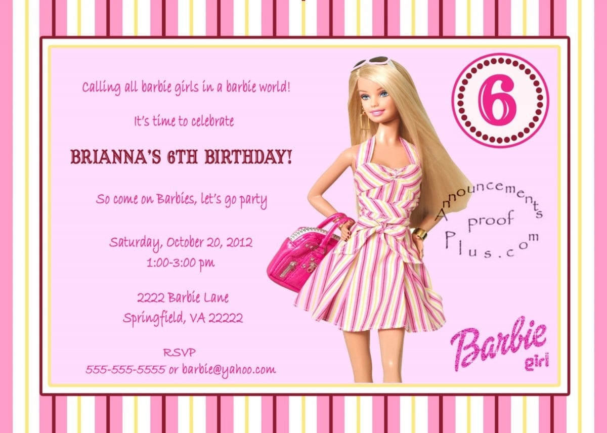 free barbie birthday invitation templates