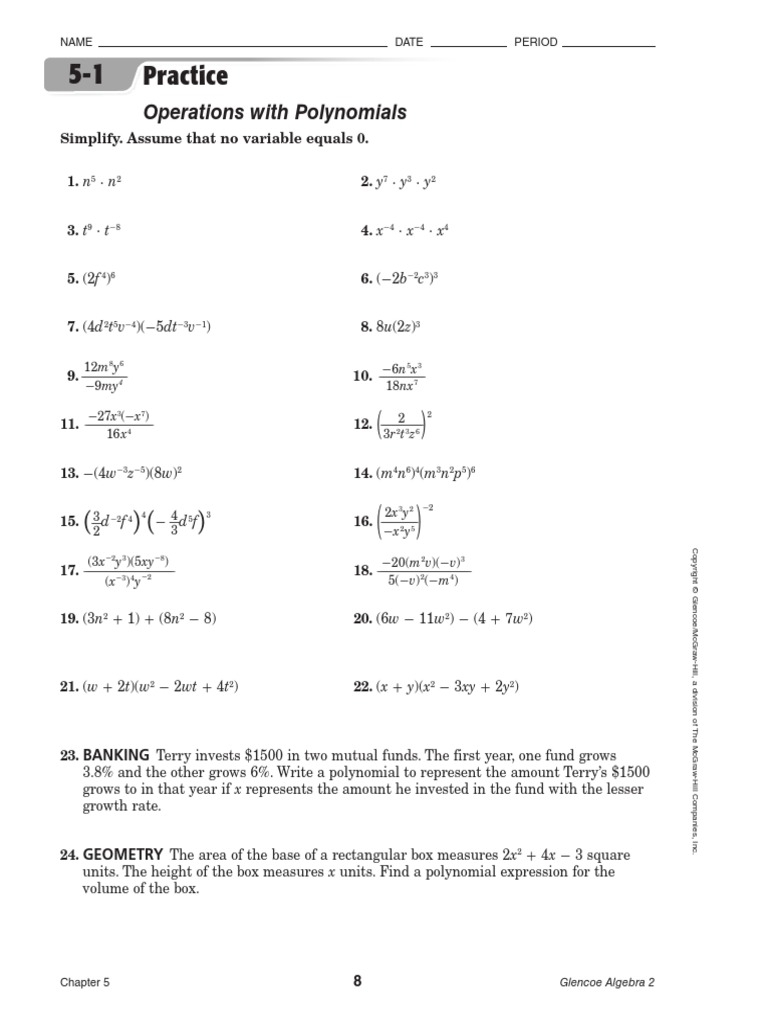 Basic Operations With Polynomials PT 1 Worksheets Library