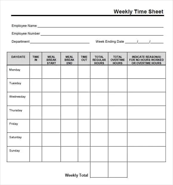 Basic Printable Time Cards