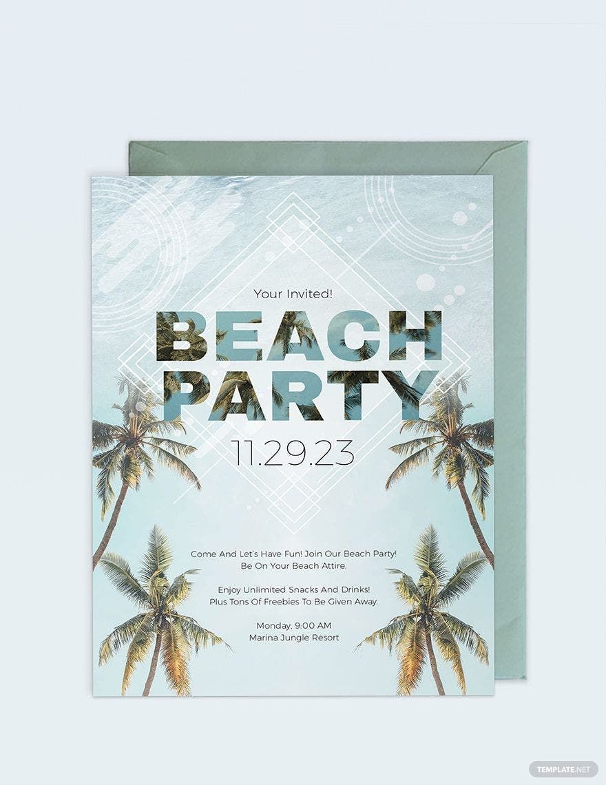 Beach Birthday Party Invitation Template In Illustrator Publisher