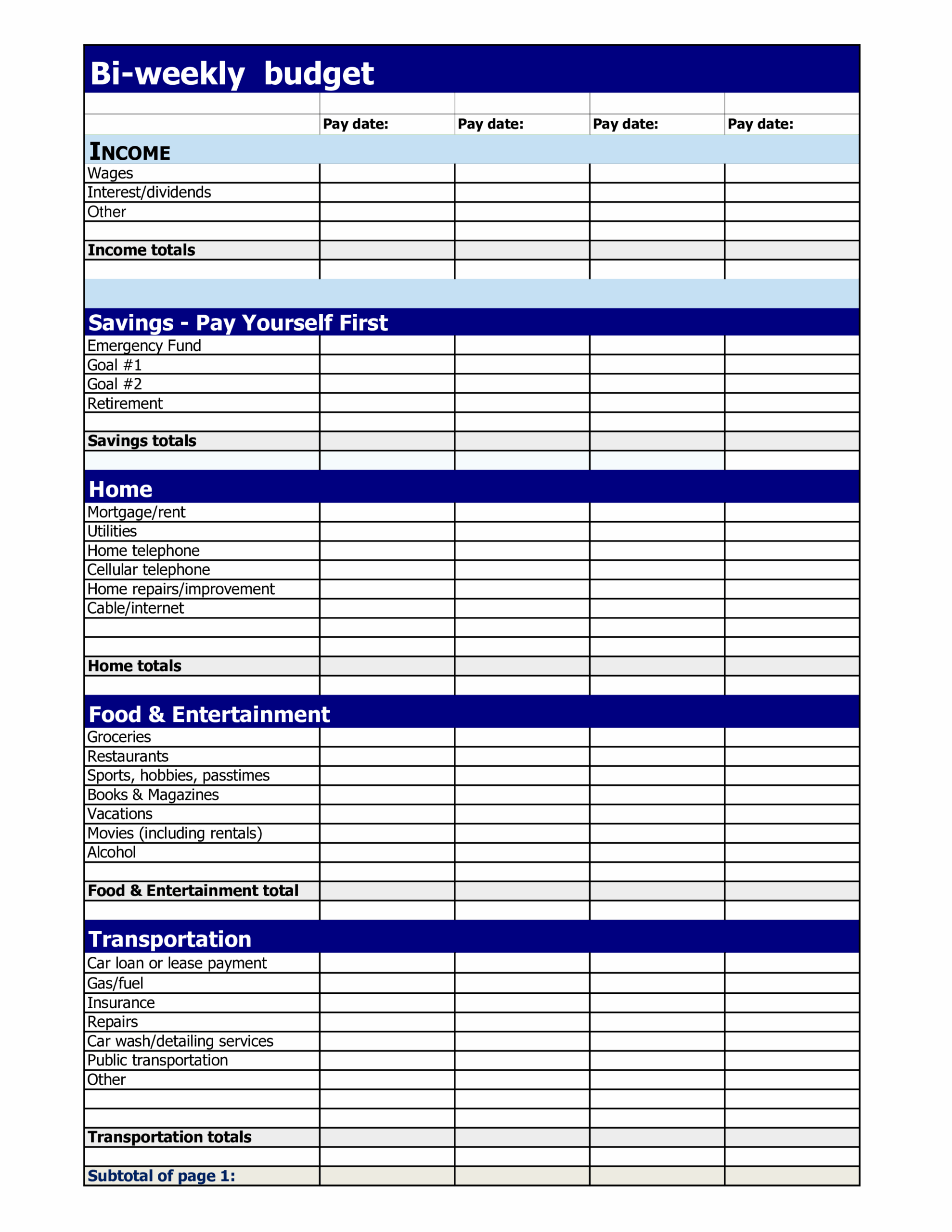 Biweekly Budget Template Free Printable Printable Templates