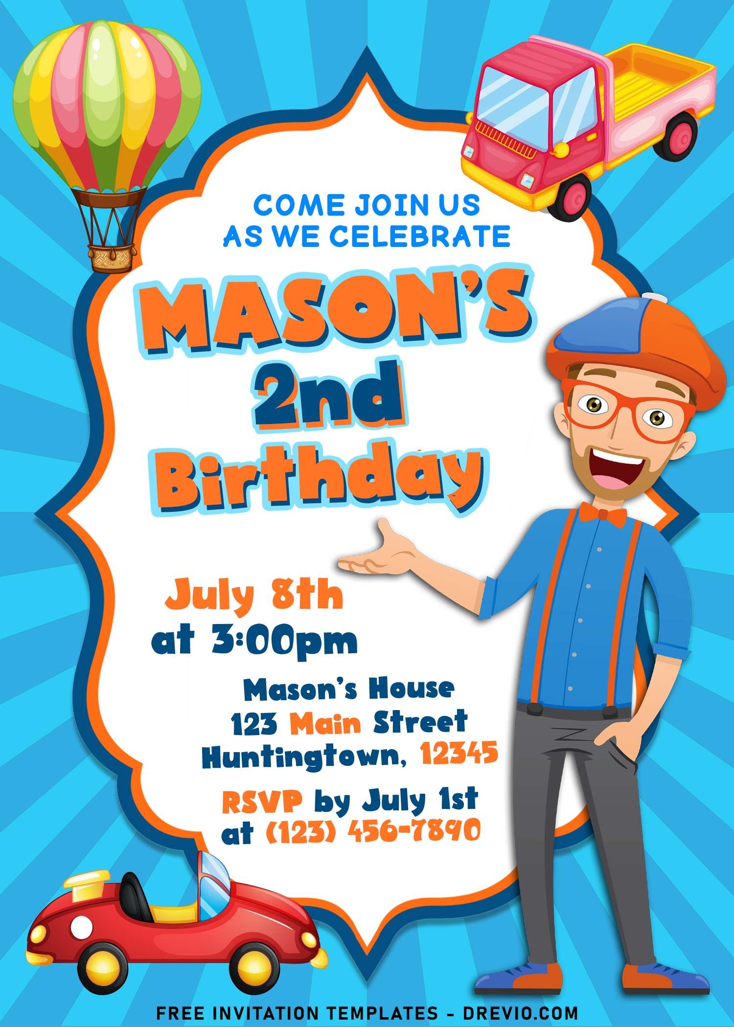free blippi birthday invitation template