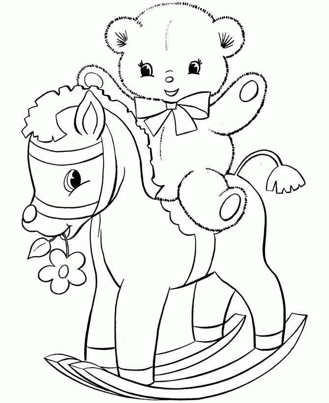 BlueBonkers Teddy Bear Coloring Page Sheets Rocking Horse Bear
