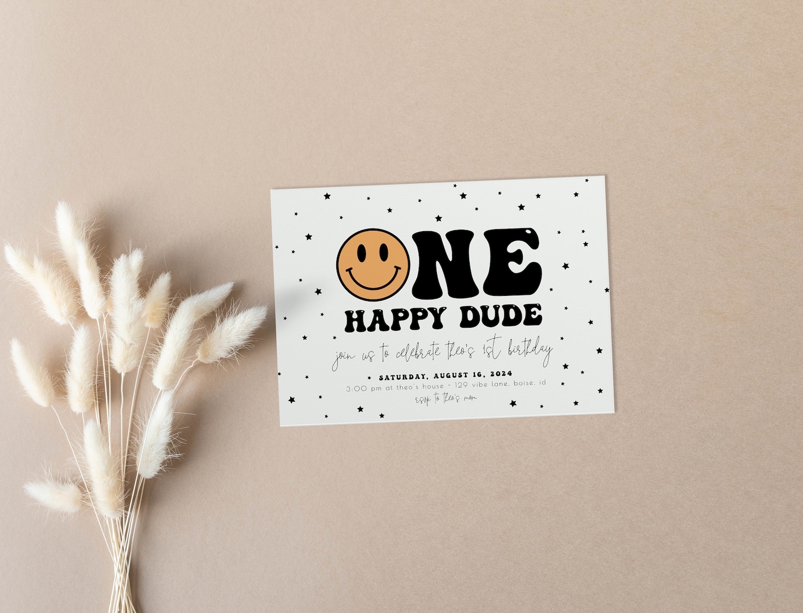 Boy 1st Birthday Invitation Template One Happy Dude Smiley Etsy