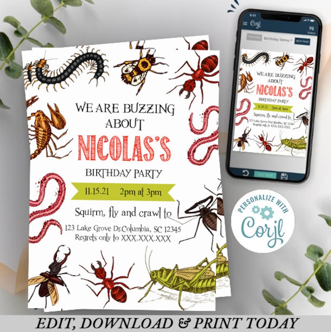 Bug Birthday Invitation Bug Invitation Bug Party Invitation Etsy