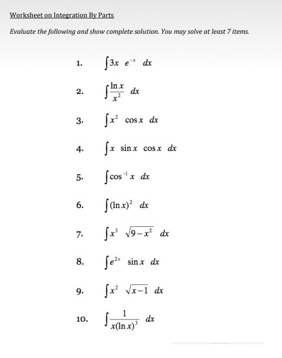 C2 INTEGRATION Worksheet A Worksheets Library