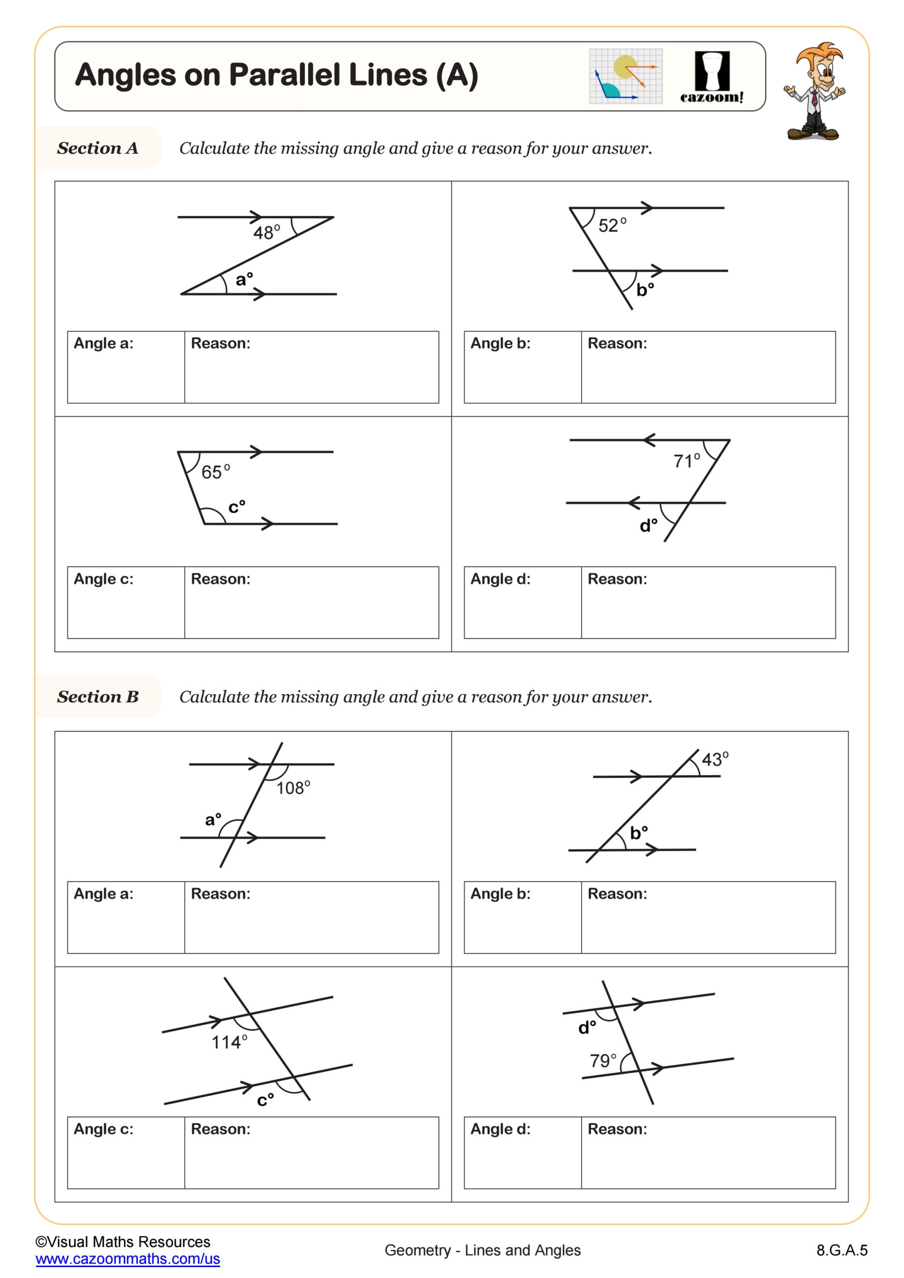 parallel lines & transversals worksheet