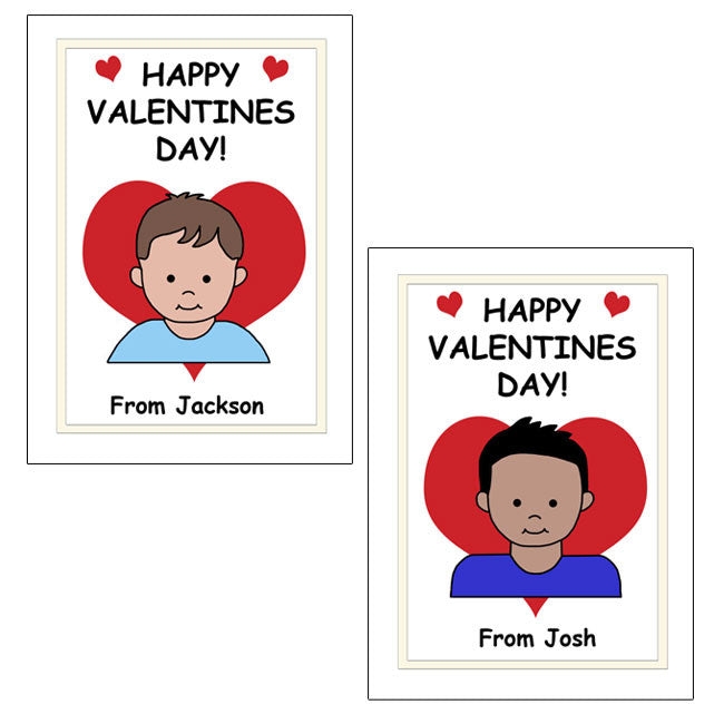 Cartoon Kids Personalized Valentines Cards Boy