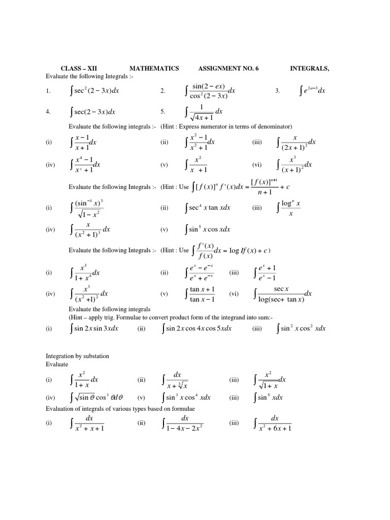 integration worksheet