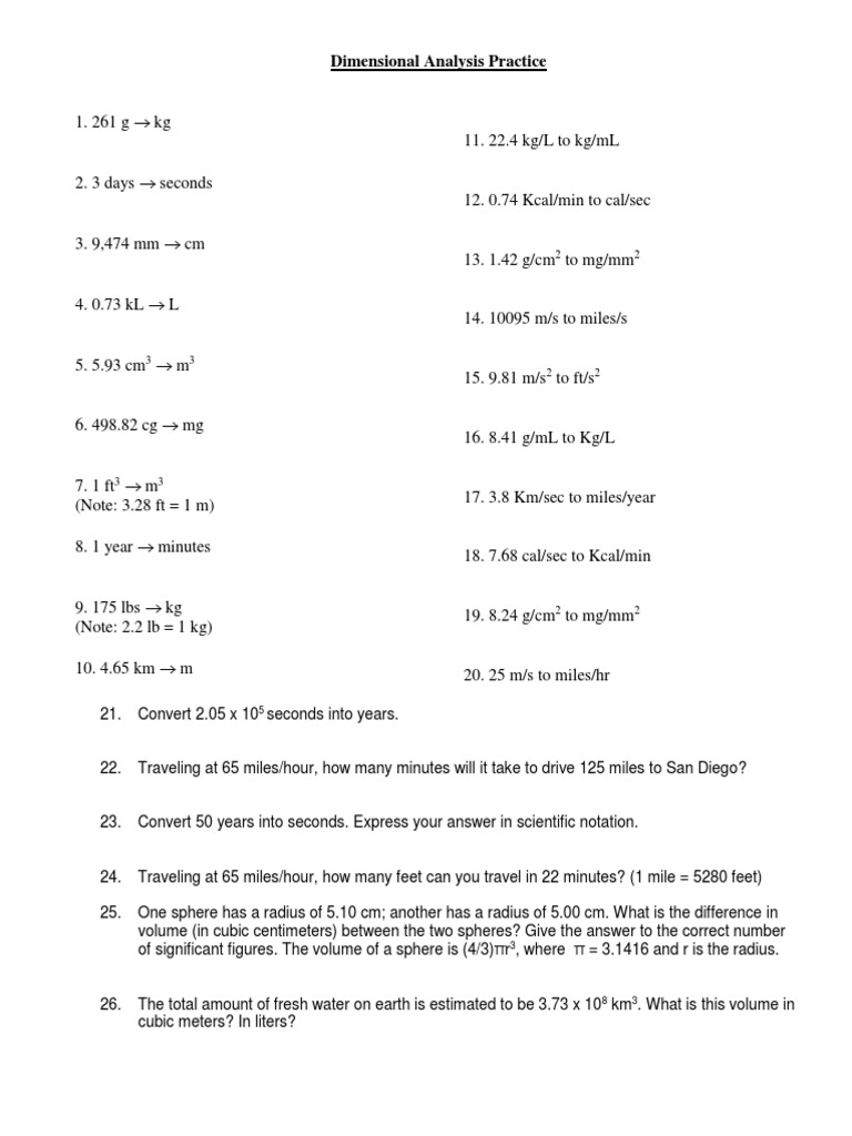 Chapter 17 Dimensional Analysis Worksheets Library