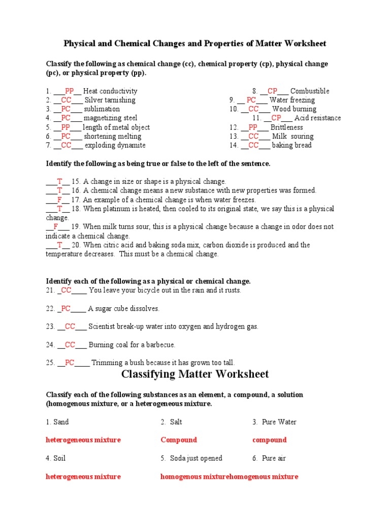 Chemical Physical Properties Changes Worksheet Worksheets Library