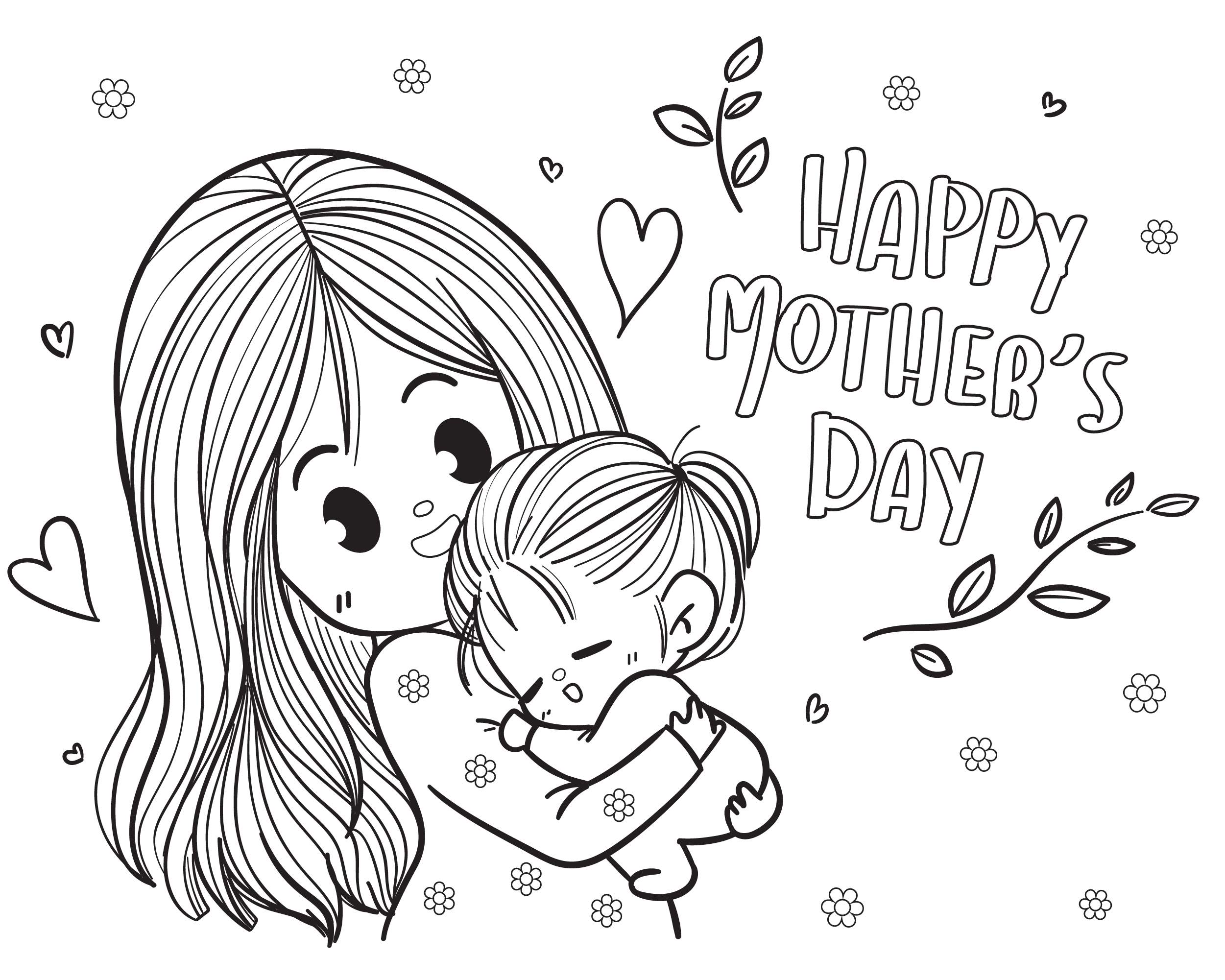 Chibi Mother Day Coloring Page Free Printable Coloring Pages