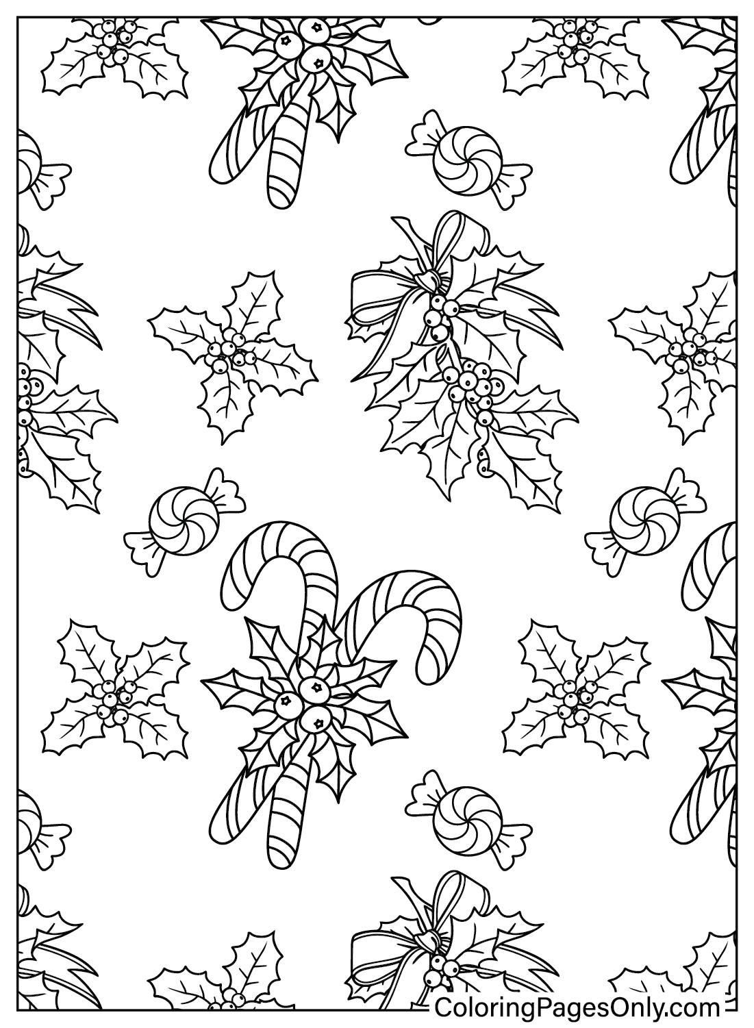 Christmas Candy Cane Color Page Free Printable Coloring Pages