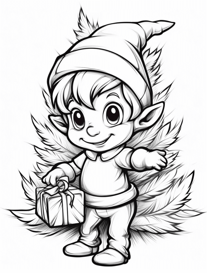 Christmas Elf Coloring Pages Hue Therapy