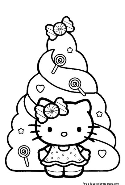 Christmas Hello Kitty Coloring Pages Free Print
