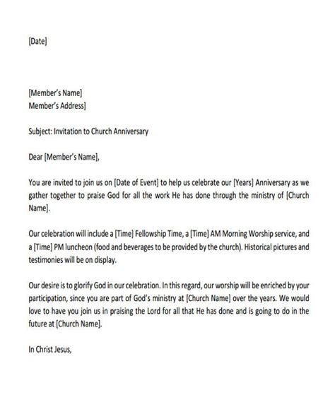 free church invitation letter templates