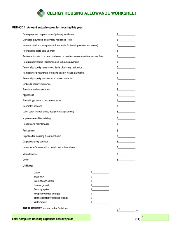 Clergy Housing Allowance Worksheet Martin Lindelof
