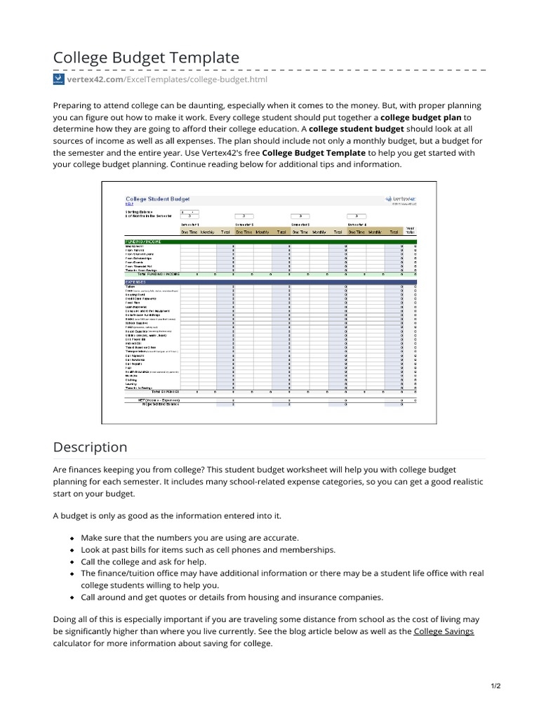 College Budget Template PDF Budget Debit Card Worksheets Library