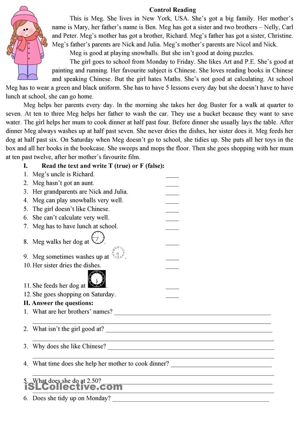 reading comprehension worksheets grade 6
