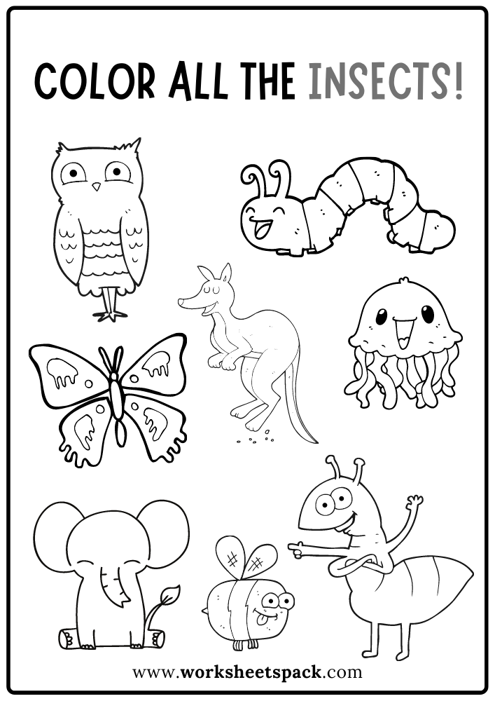 Color All The Insects Worksheet Free Insects Coloring Book PDF