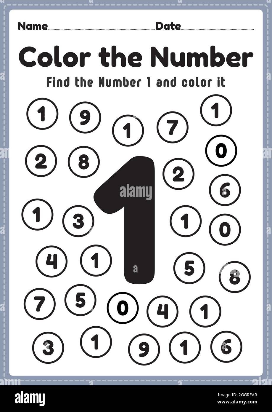 Coloring Numbers Number 1 Worksheet Math Printable Sheet For Preschool 