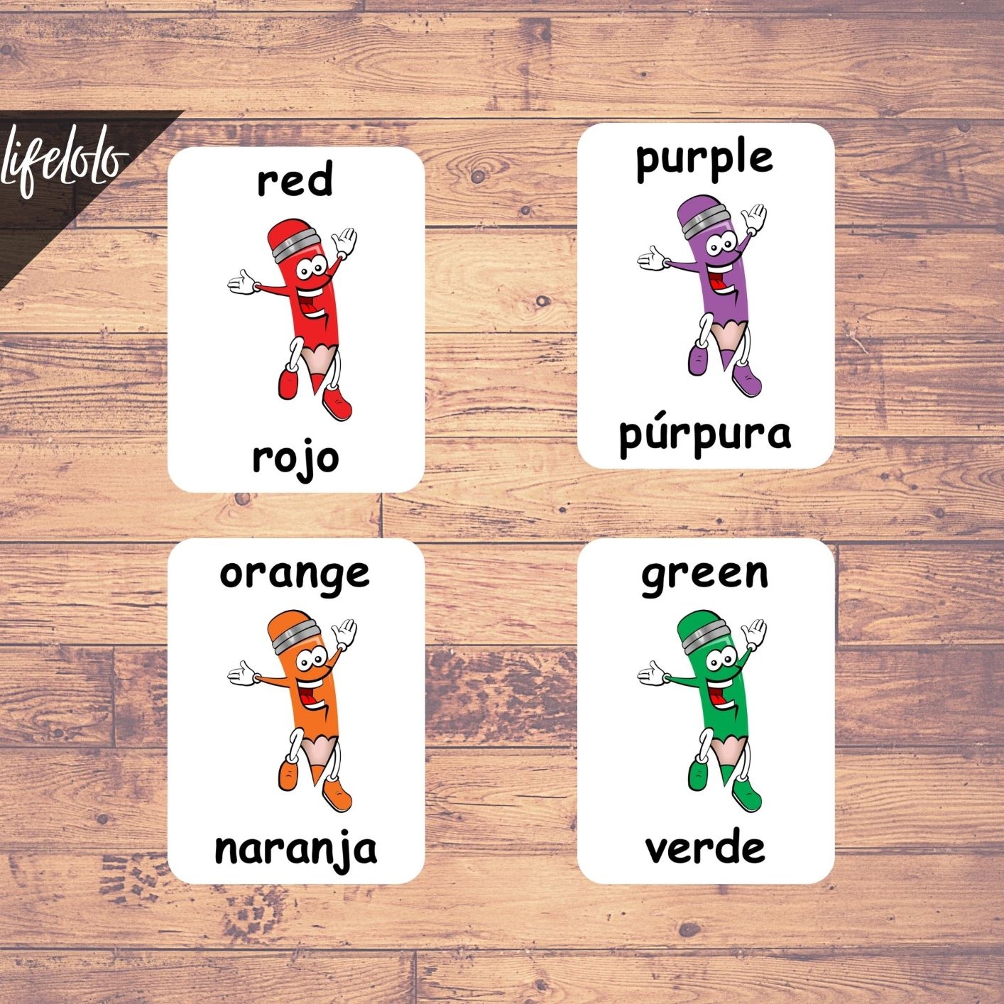 Colors SPANISH Flash Cards Bilingual Homeschool Printable Spanish 