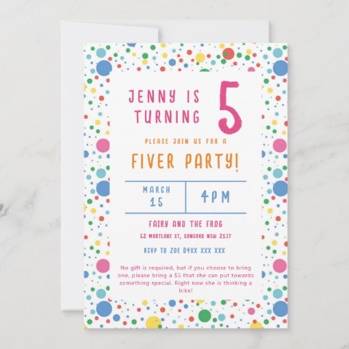 fiver party invitation template