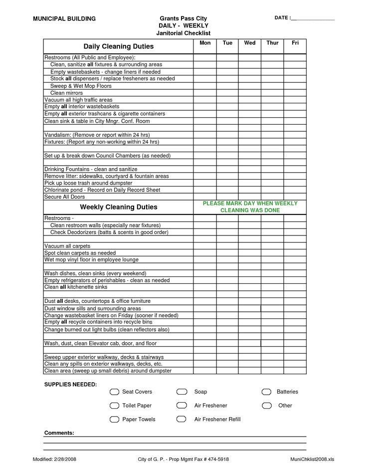 Commercial Cleaning Free Printable Janitorial Checklist Template 