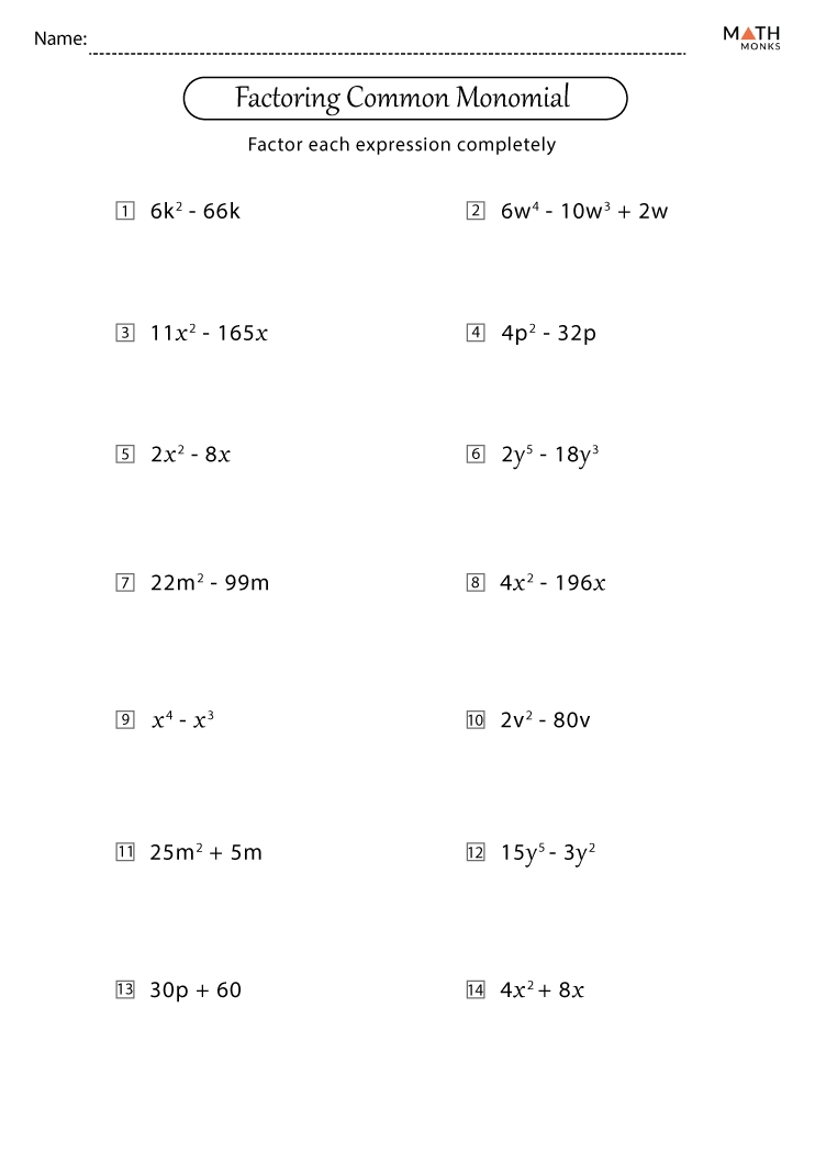 factoring common factors worksheet