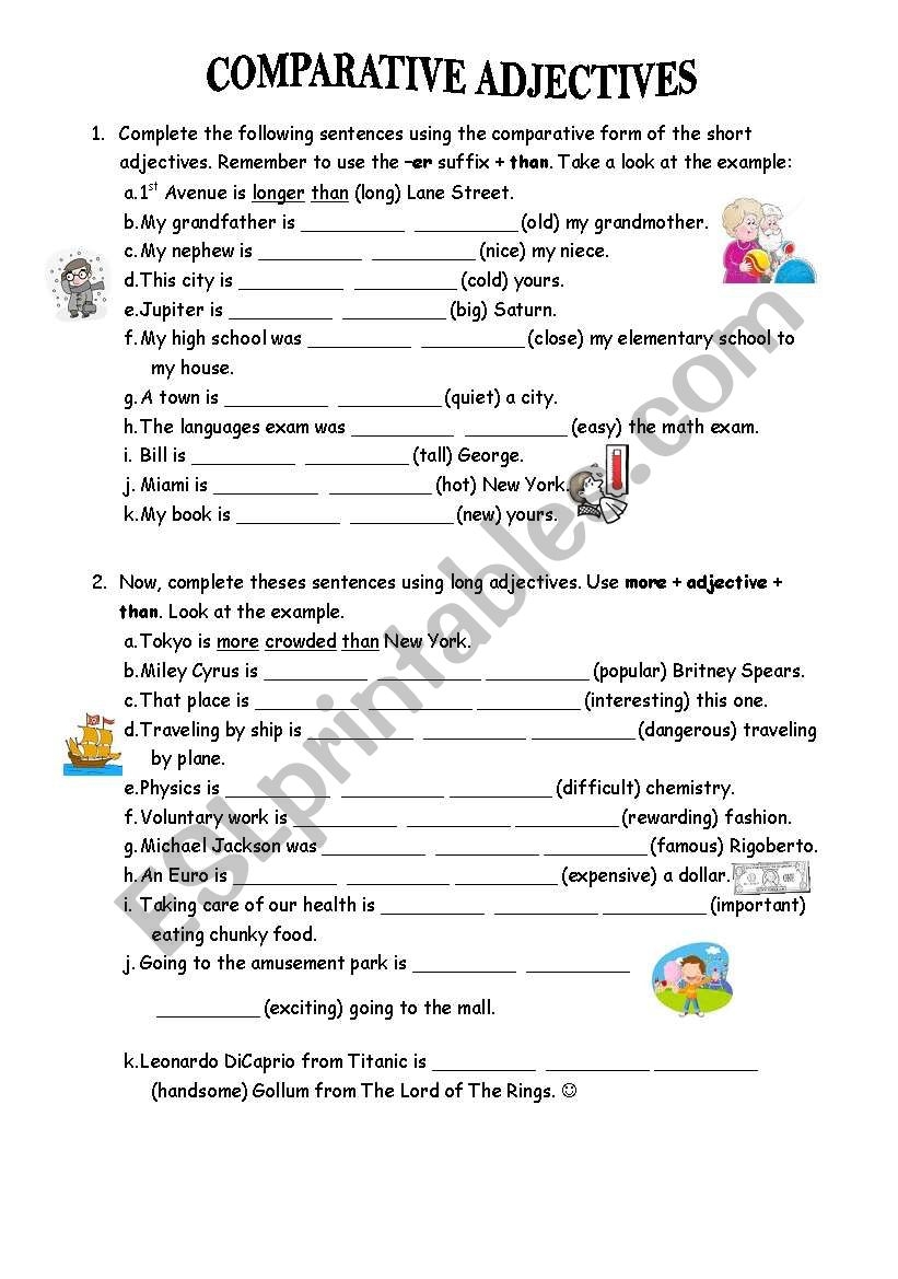 comparative adjectives worksheet printable