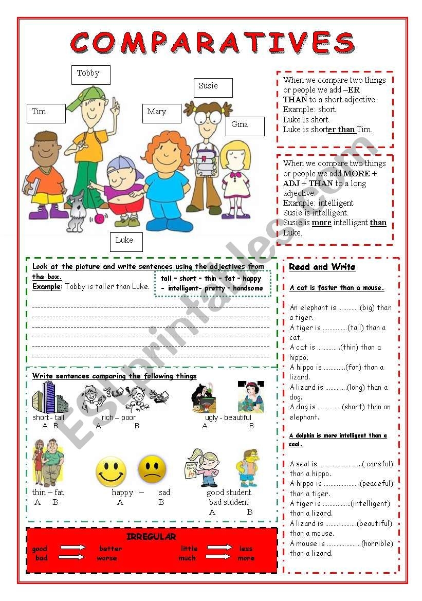 Comparatives Revision Worksheet Comparative Adjectives Adjectives The 