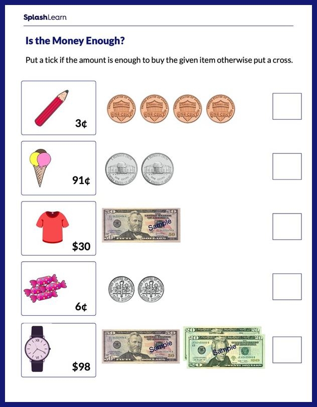 Compare Amounts Of Money Math Worksheets SplashLearn Worksheets 