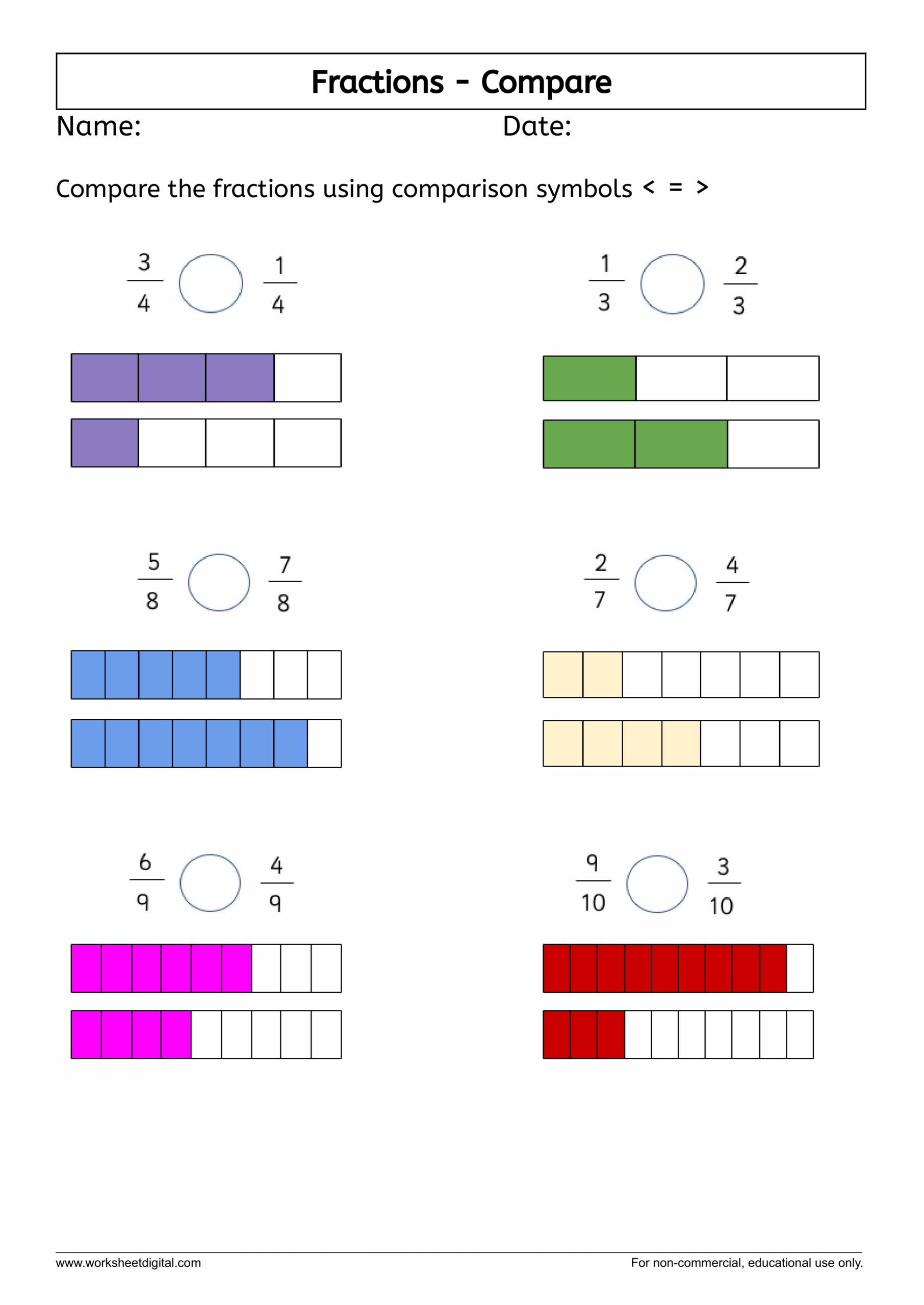 Comparing Fractions Worksheet Digital Worksheets Library