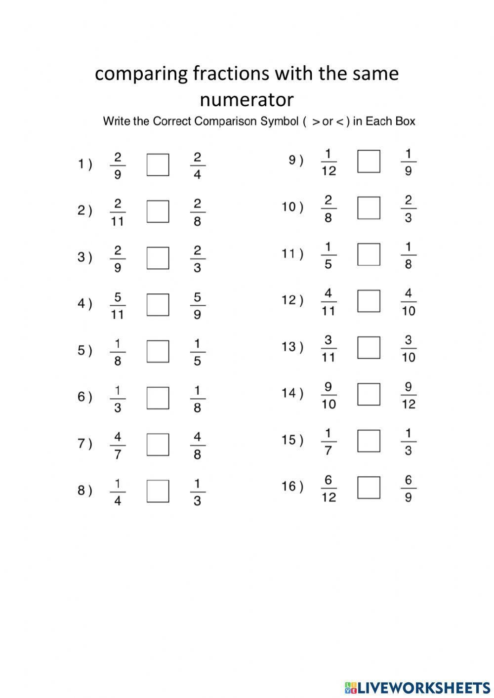 Comparing Fractions Worksheets Library