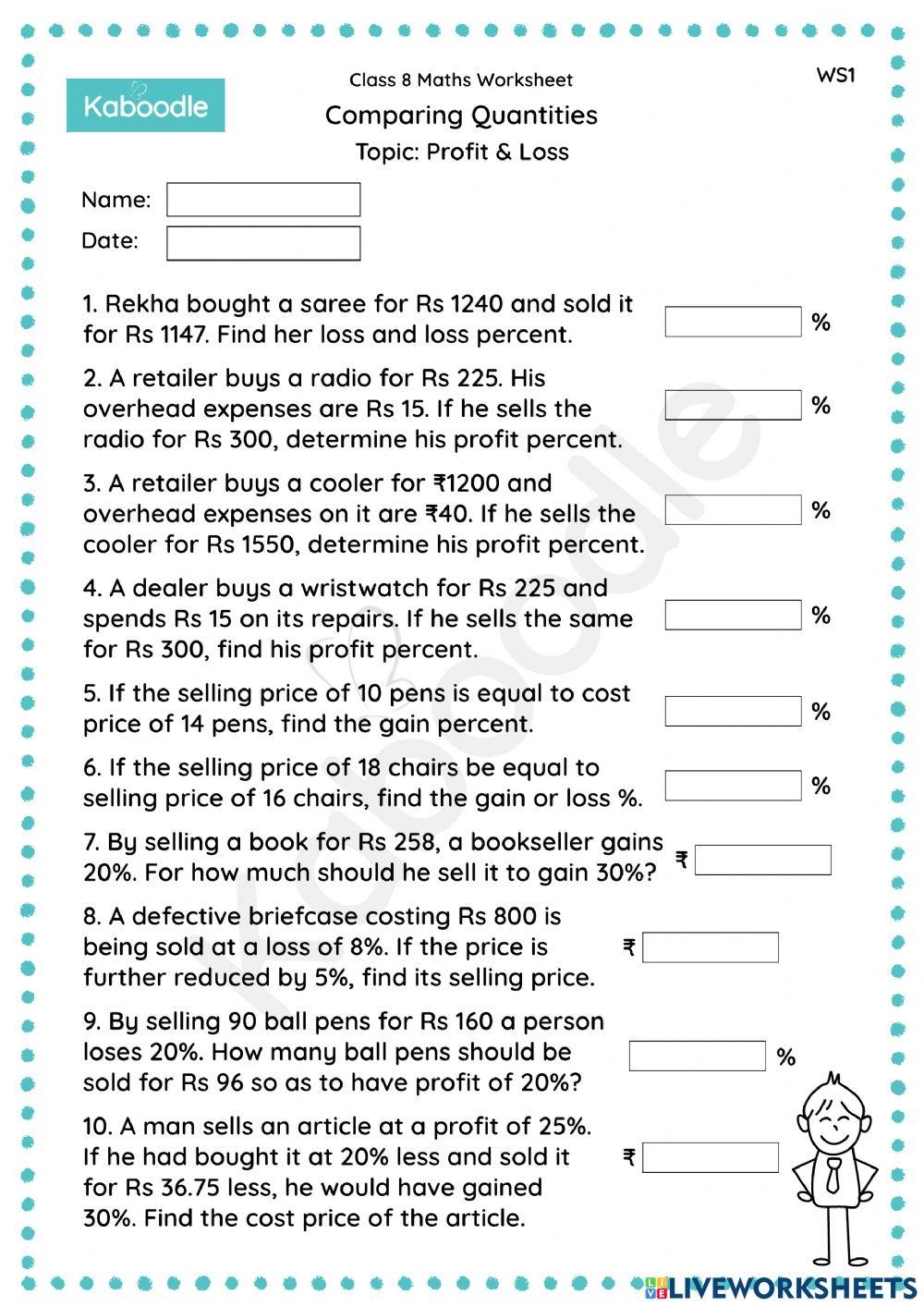 profit loss worksheet