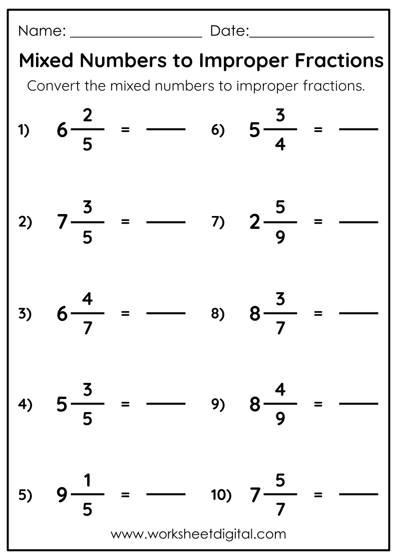 Convert Improper Fractions And Mixed Numbers Worksheets Worksheets 