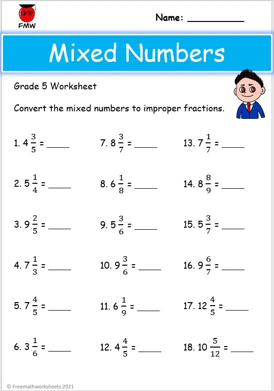 Convert Improper Fractions To Mixed Fractions Worksheets Math 